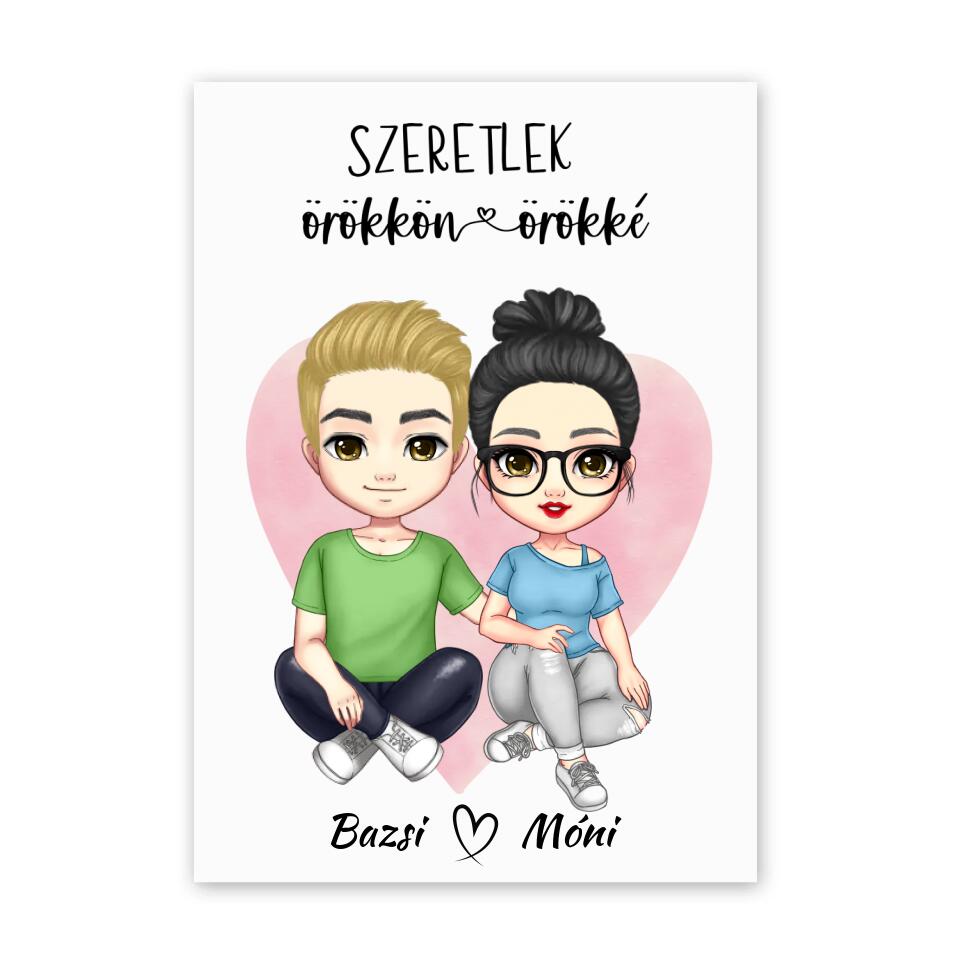 Valentin Napi Falikép Pároknak - Ülő Chibi Pár