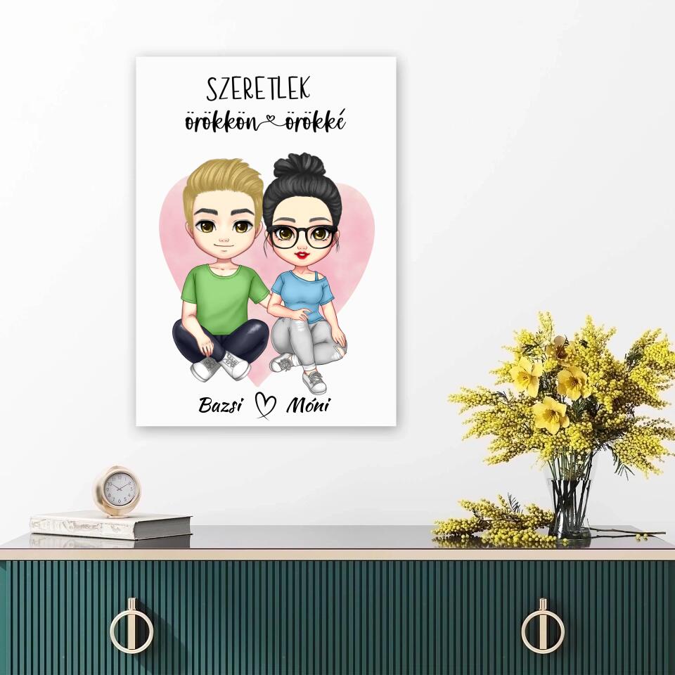 Valentin Napi Falikép Pároknak - Ülő Chibi Pár