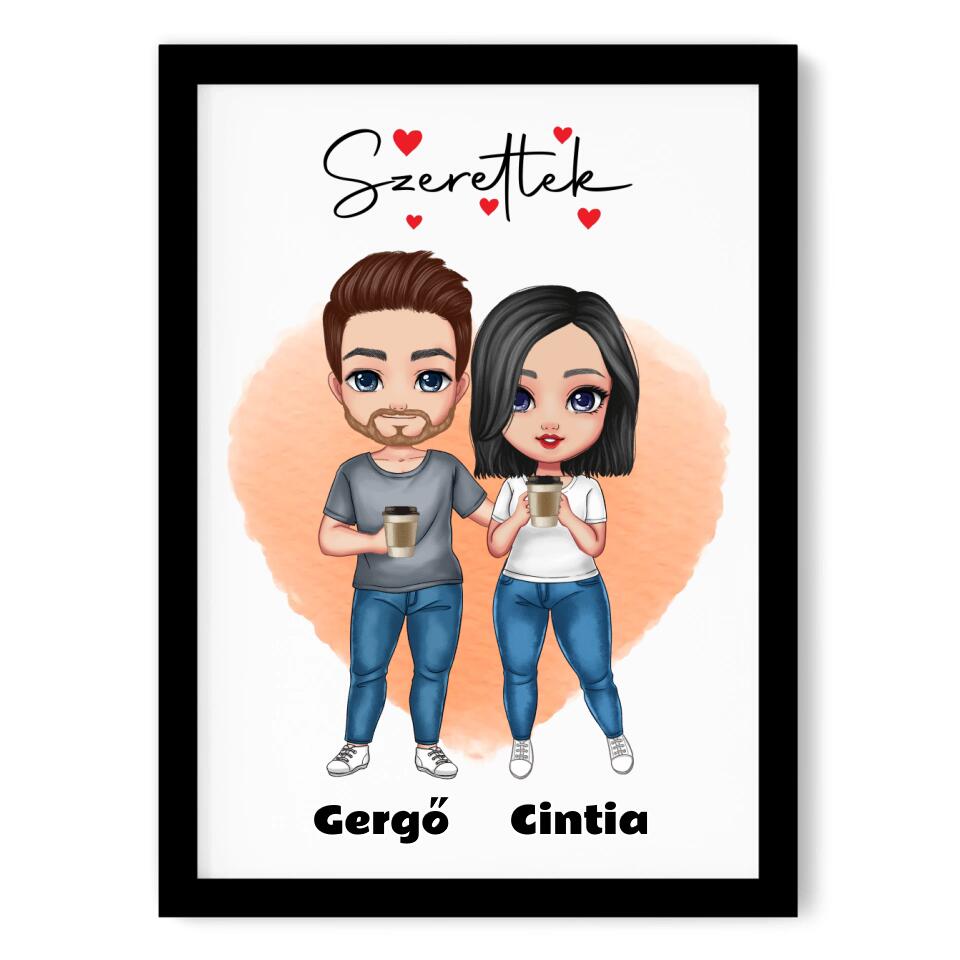 Valentin Napi Falikép Pároknak - Álló Chibi Pár
