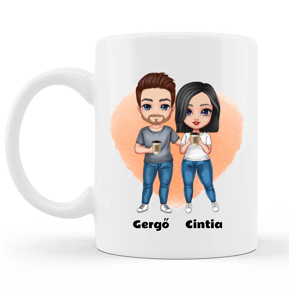 Valentin napi Bögre Pároknak - Álló Chibi Karakterek - Változtatható Idézettel