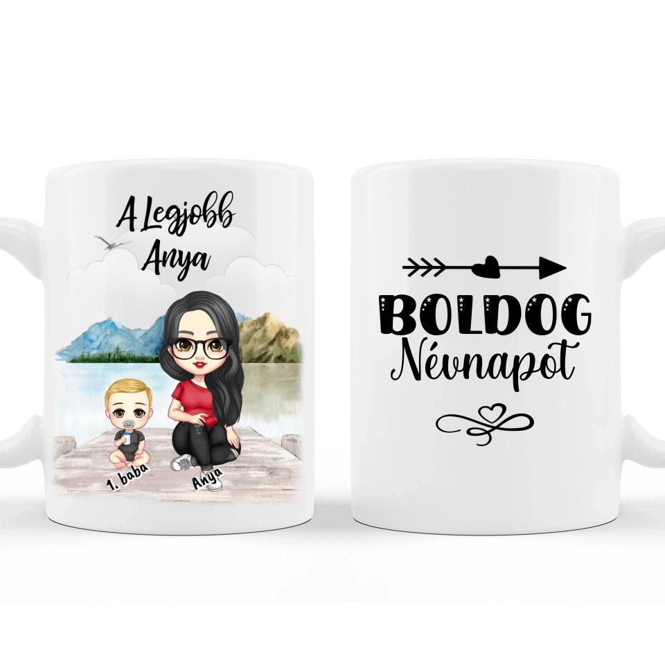 Egyedi Névnapi Bögre Anyának #1 - Akár 3 gyermekkel