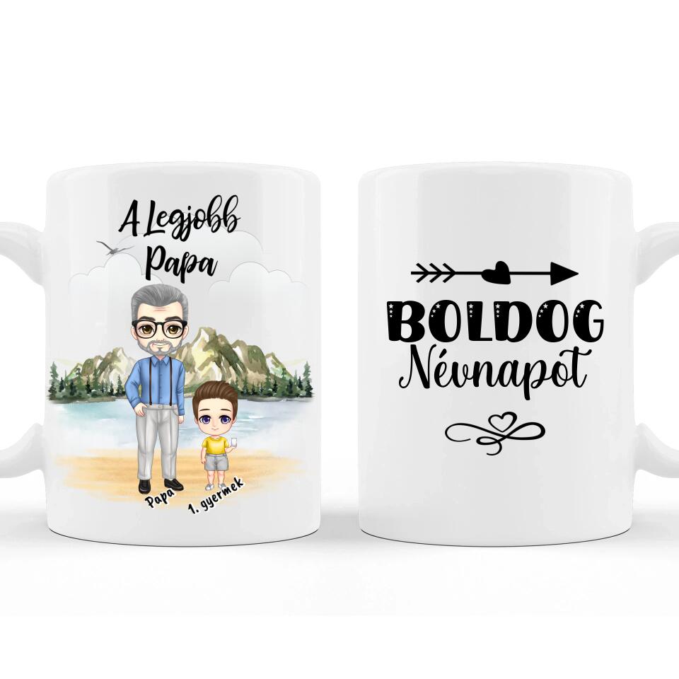 Egyedi Névnapi Bögre Papának #1 - Akár 3 gyermekkel