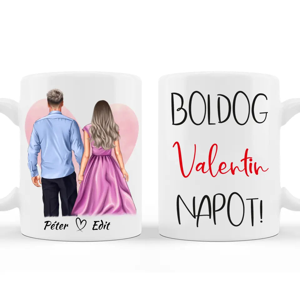Valentin napi Bögre Pároknak - Álló Pár - Változtatható Idézettel