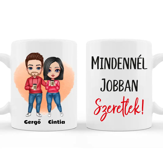 Valentin napi Bögre Pároknak - Álló Chibi Karakterek - Változtatható Idézettel