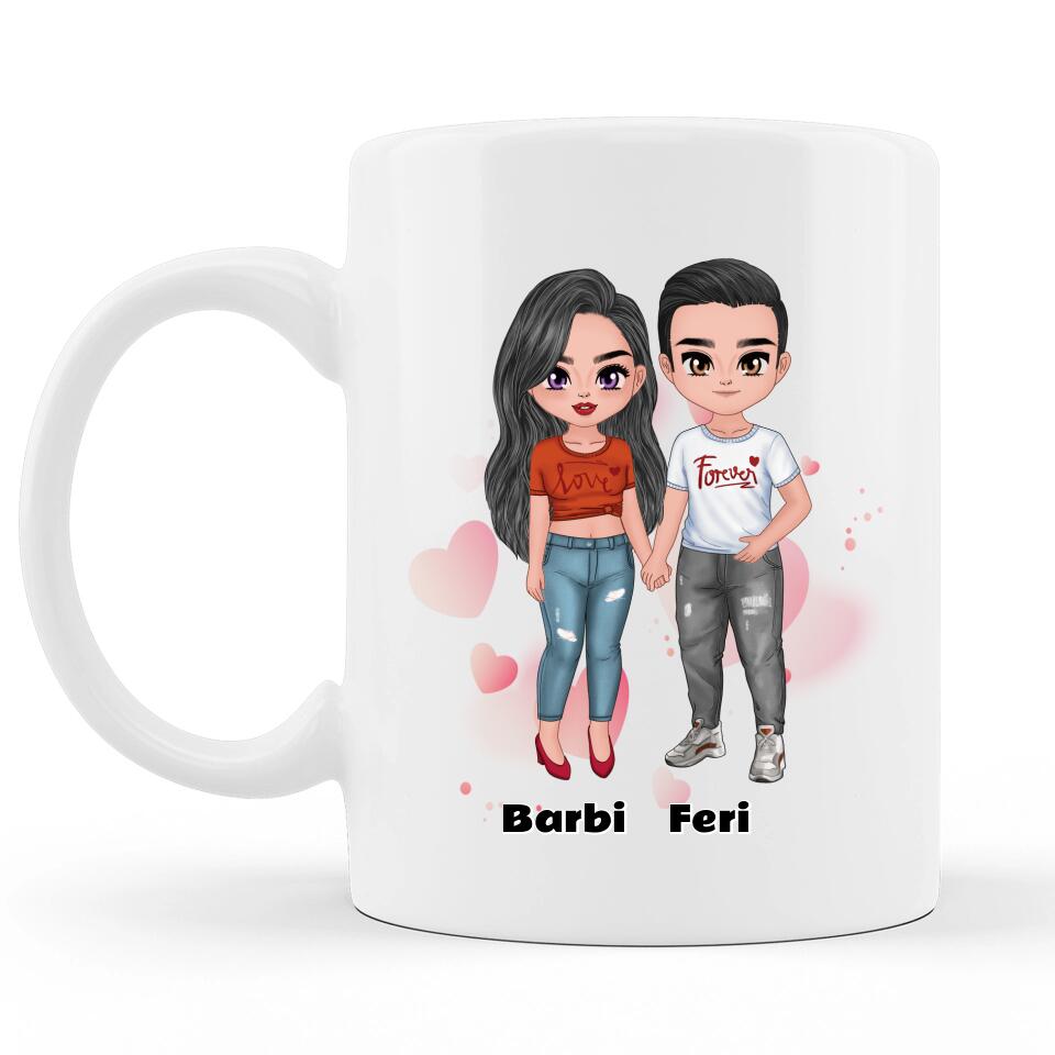 Valentin napi Bögre Pároknak - Álló Chibi Karakterekkel - Változtatható
