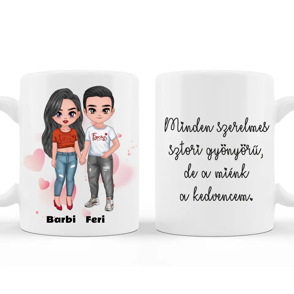 Valentin napi Bögre Pároknak - Álló Chibi Karakterekkel - Változtatható