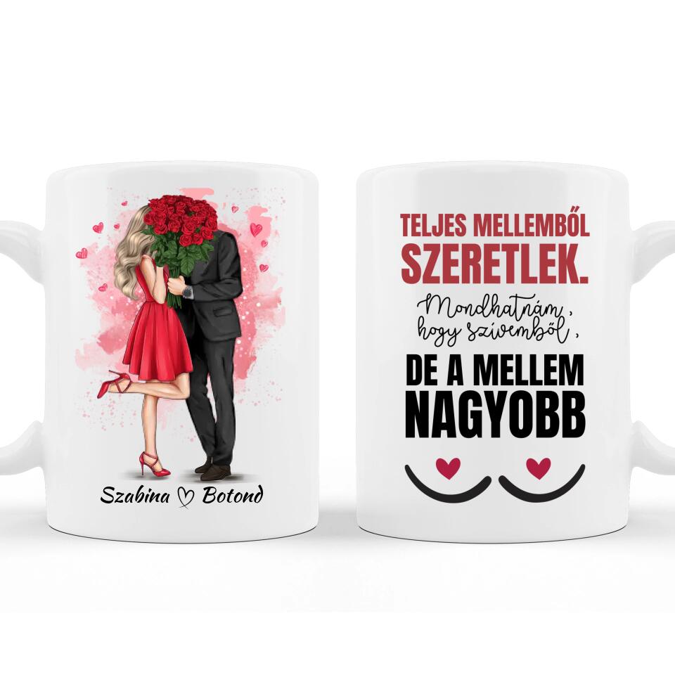 Valentin napi Bögre Pároknak - Pár Virágcsokorral - Változtatható Idézettel