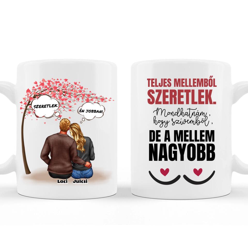 Valentin napi Bögre Pároknak - Ülő pár - Változtatható Idézettel