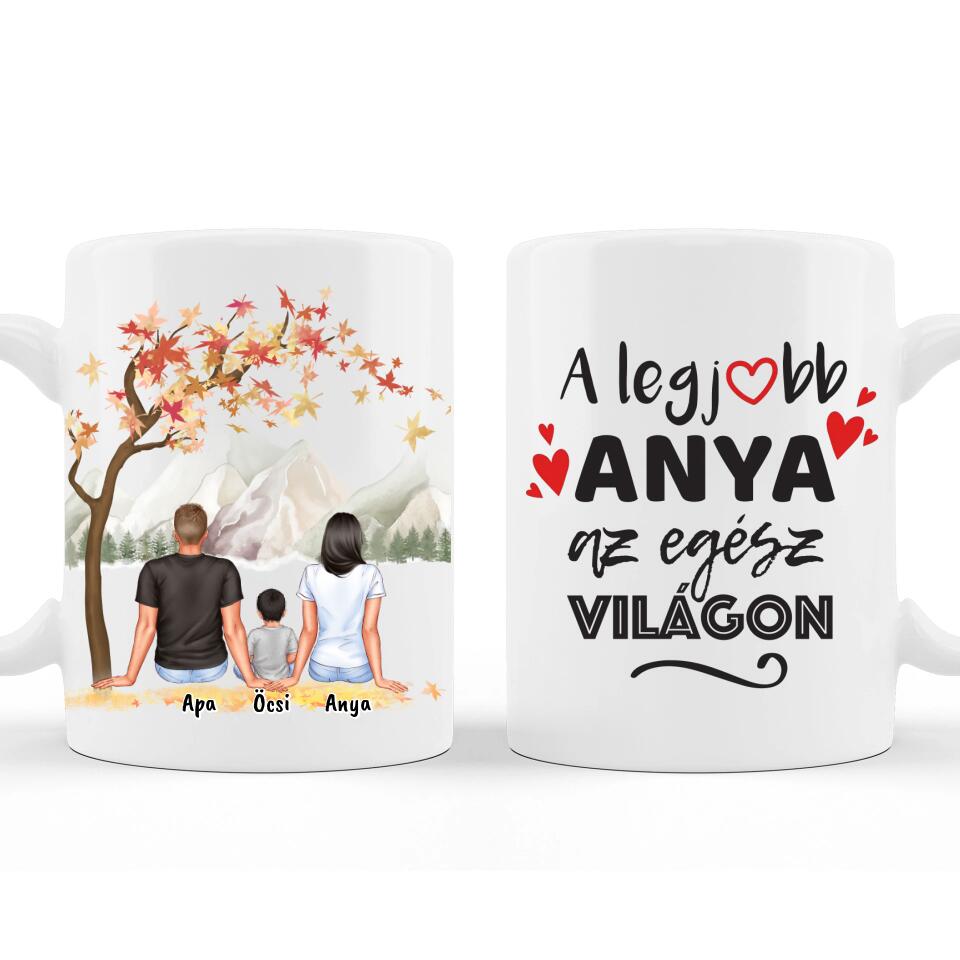 Ülő Család - Anyák Napi Bögre - Személyre Szabható, akár 3 gyermekkel