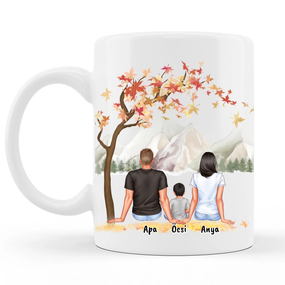 Ülő Család - Anyák Napi Bögre - Személyre Szabható, akár 3 gyermekkel