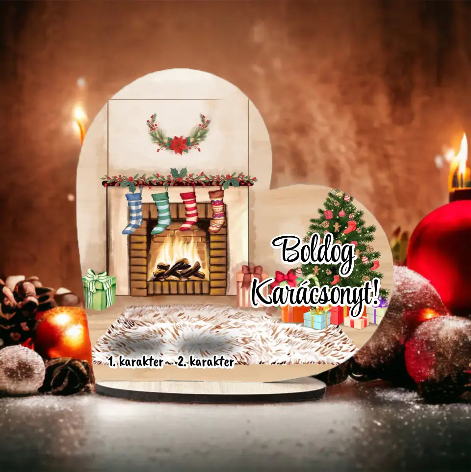 Karácsonyi Asztali Szív Mamának - Személyre Szabható Karakterekkel