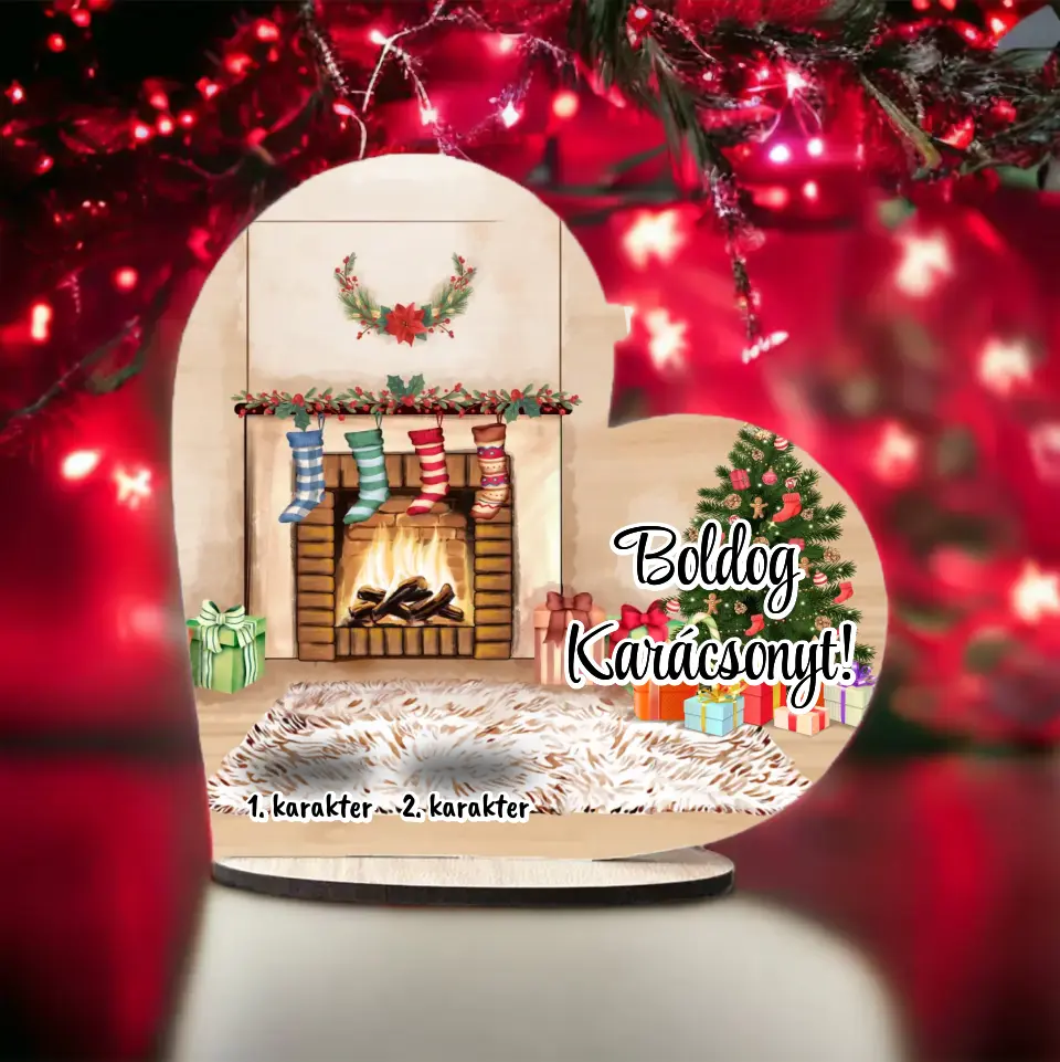 Karácsonyi Asztali Szív Mamának - Személyre Szabható Karakterekkel