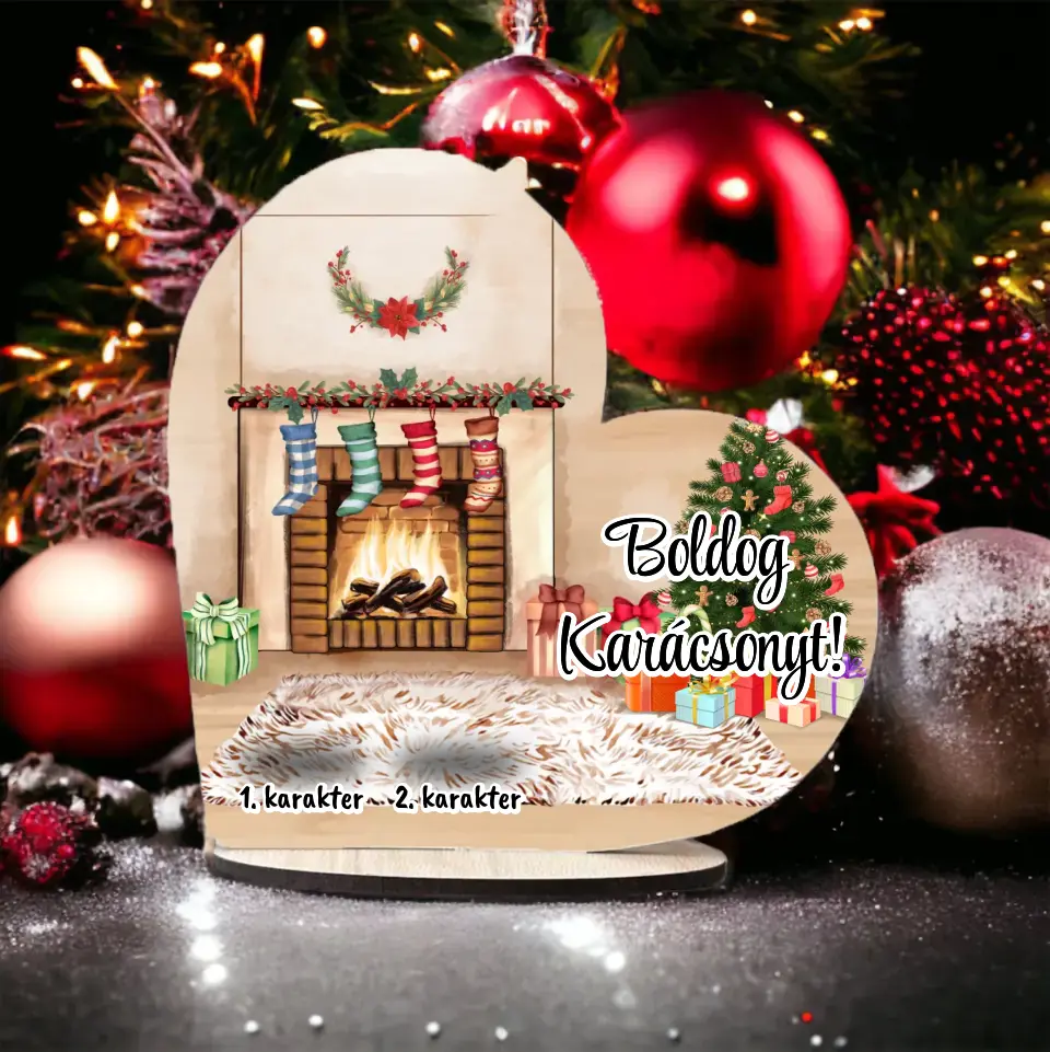 Karácsonyi Asztali Szív Mamának - Személyre Szabható Karakterekkel