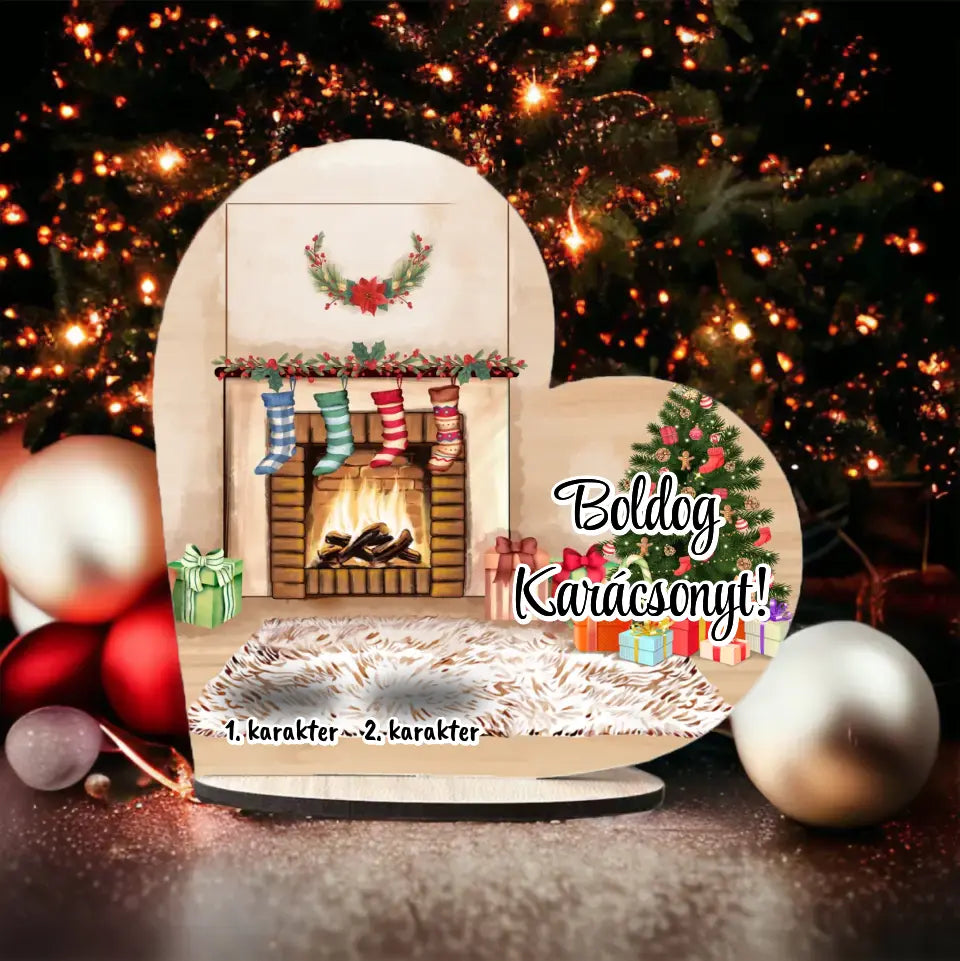 Karácsonyi Asztali Szív Mamának - Személyre Szabható Karakterekkel