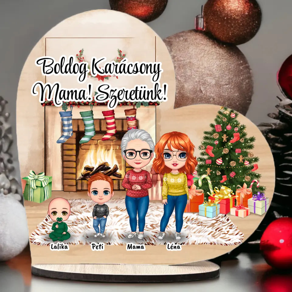 Karácsonyi Asztali Szív Mamának - Személyre Szabható Karakterekkel