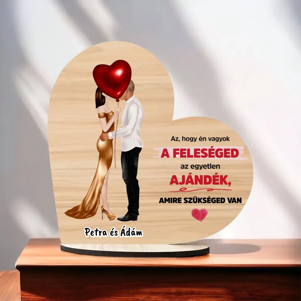 Valentin napi Fa Asztali Dísz - Pár Lufival - Választható Idézettel