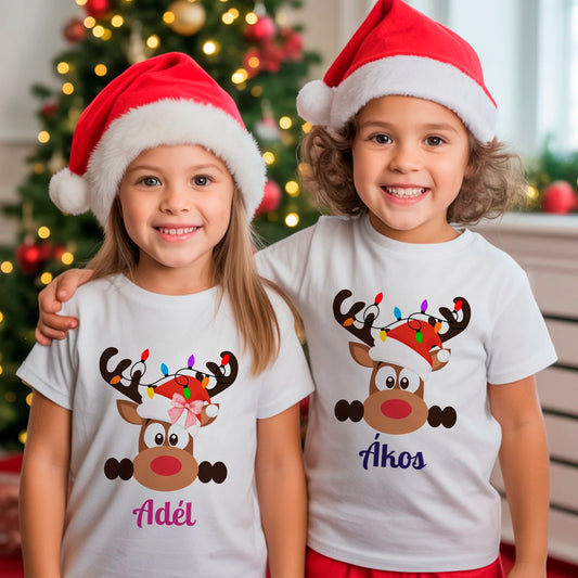 Rénszarvasos Karácsonyi Póló Névvel