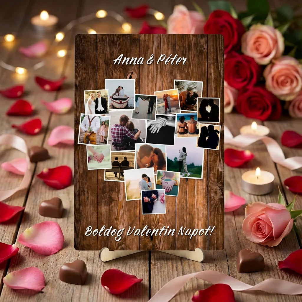 Személyre szabható asztali dísz fotókollázzsal - Ajándékötlet Pároknak