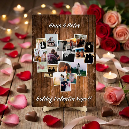 Személyre szabható asztali dísz fotókollázzsal - Ajándékötlet Pároknak