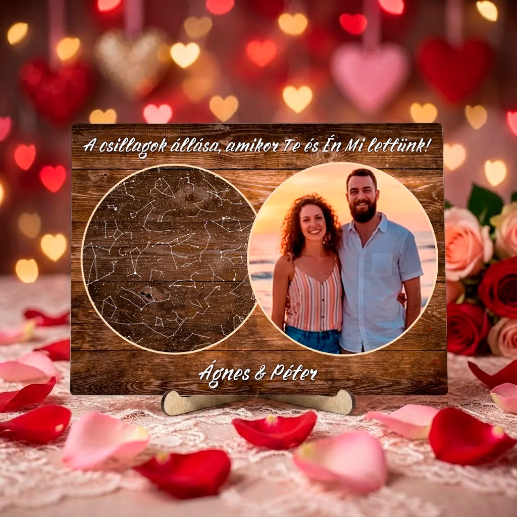 Asztali dísz csillagképpel és fényképpel